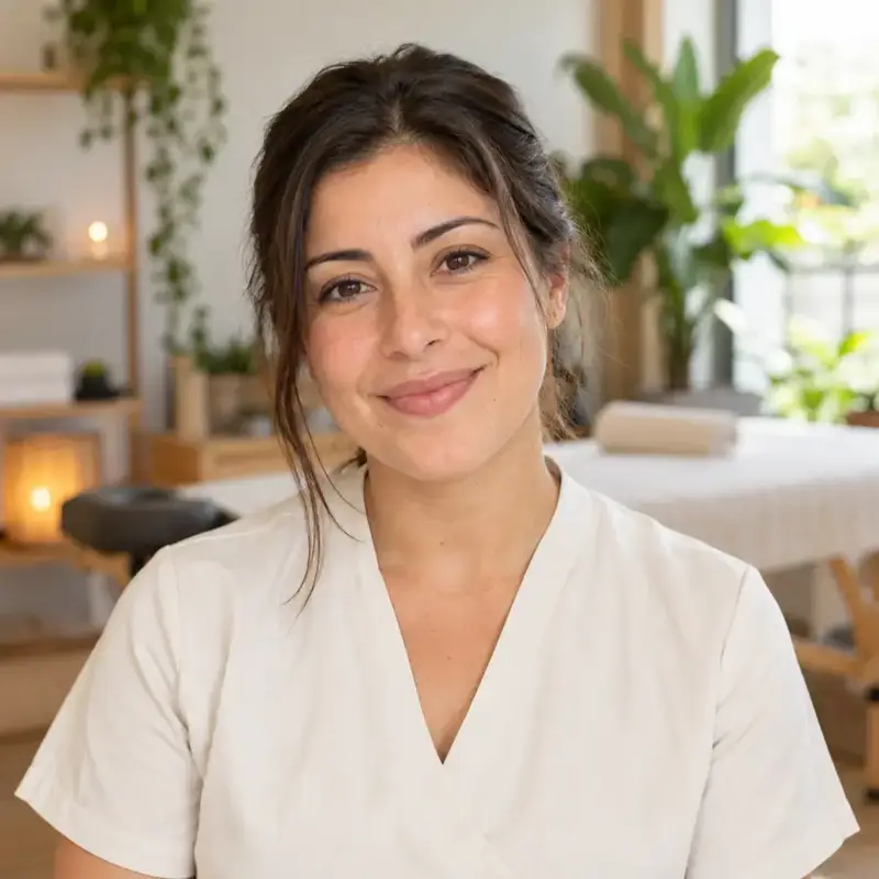 Manos de masoterapeuta trabajando una espalda